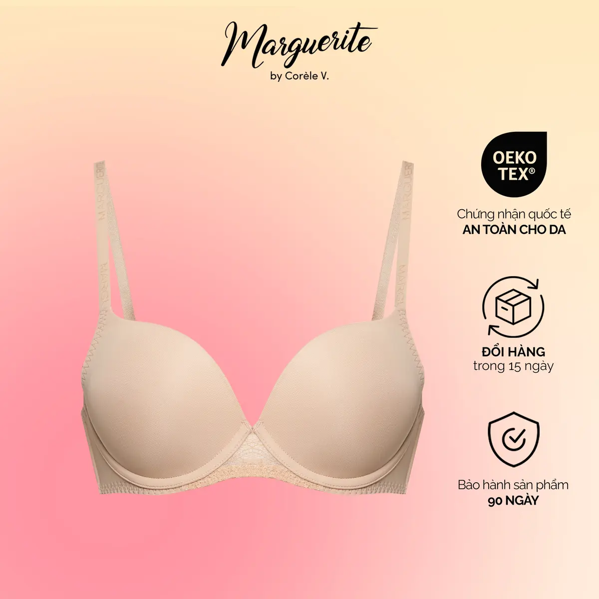 Áo ngực nữ Marguerite siêu nâng, mút dày, bản lưng ren có gọng, chuẩn an toàn quốc tế OEKO-TEX từ Corèle Pháp - 32169 Bra