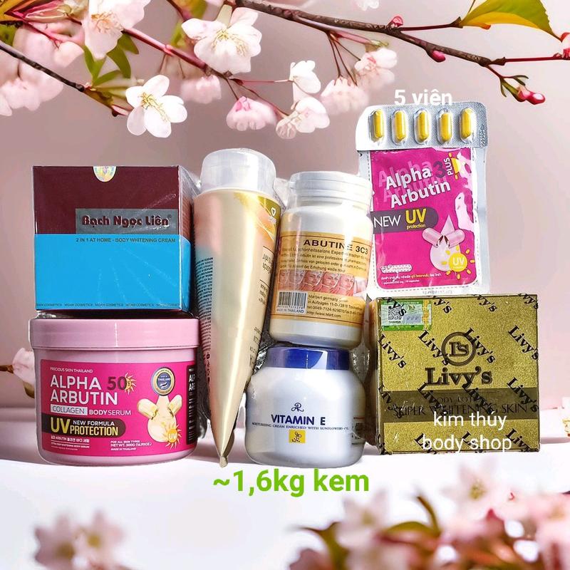 [7 Món] Bộ Sản Phẩm Kem Trộn Bạch Ngọc Liên +........ Bộ ~ 1,6kg kem hỗ trợ dưỡng trắng da Kem Dưỡng Trắng Body Dưỡng Body Dưỡng Da Body Làm Đẹp Da Vitamin E lim duong  trang