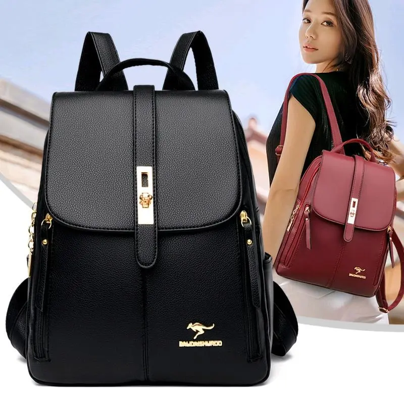Tas Ransel wanita kuliah cewe populer terbaru Korea Luxury elegan Backpack Stylish Fashion Retro Sekolah Kampus Kulit PU 8