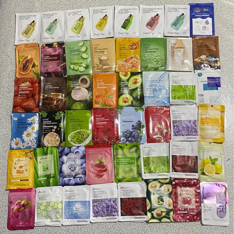100 mặt nạ trái cây giá sỉ, mask nội địa trung mix các mẫu trái cây thảo mộc dưỡng ẩm trắng da 0