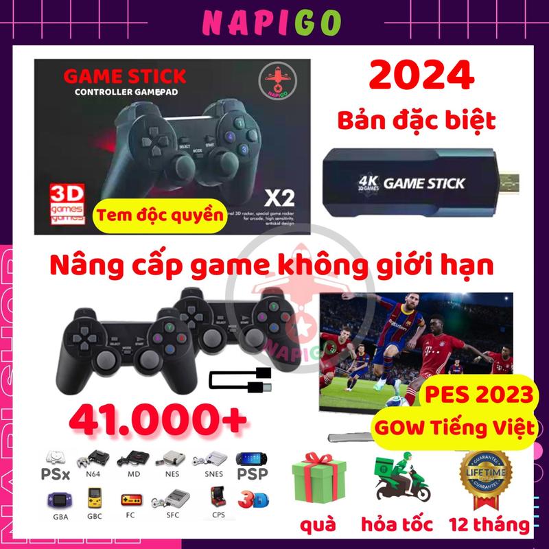 Game Stick 3D 41000 game PSP, PS mới HDMI điện tử 4 nút máy chơi game Napigo cầm tay không dây GD10 đỏ retro game console