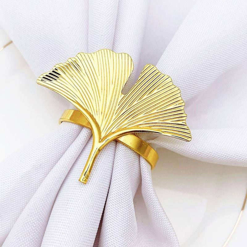 6pcs Ginkgo Biloba Napkin Ring Buckle Can Be Used for Wedding Banquet Mother'S Day Table Decoration. 5