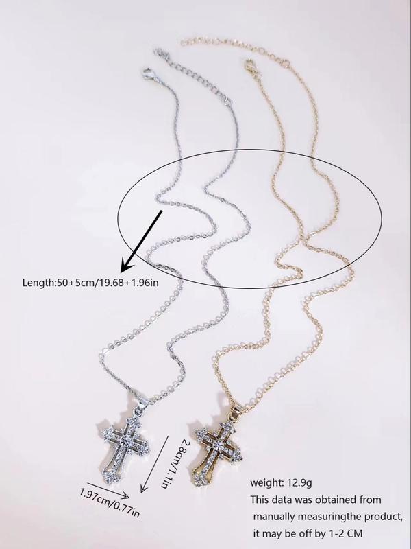 Rhinestone Cross Pendant Necklace (2pcs), Retro Personality Accessories for Both Men & Women, Vintage Jewelry for Party, Daily Clothing Decor for Birthday Gift 1