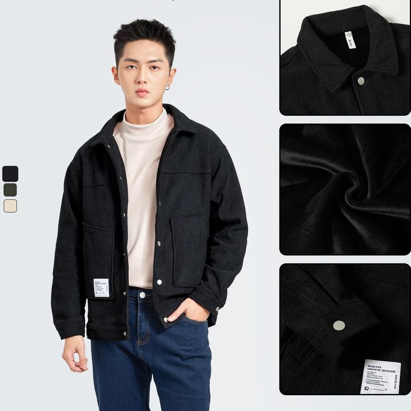 Áo Khoác Jacket Nhung Tăm Nam Lót Lông Nhung ATINO L.3.8981 Menswear Đen Dài Tay