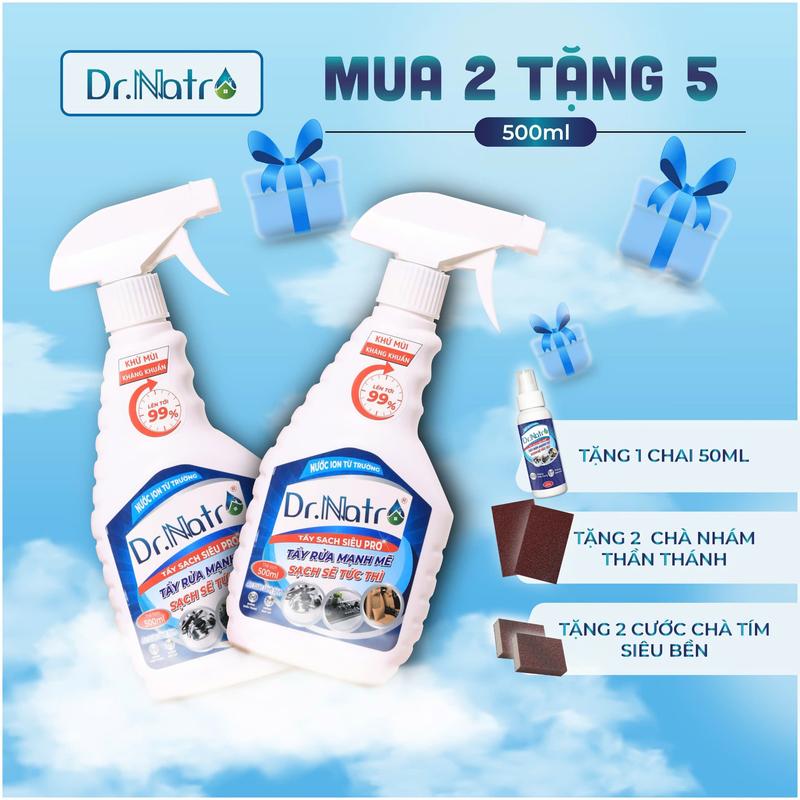 2 Siêu Tẩy Đa Năng Dr.Natro 500 ml Tặng 1 chai tẩy đa năng 50ml + 2 miếng xốp chà nhám thần thánh + 2 miếng cước tím chà nhám DR NATRO HABELA HOME