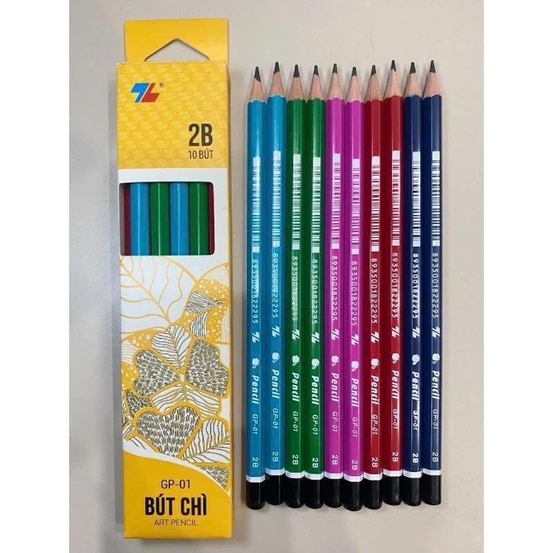  Hộp 10 cây Bút chì gỗ  độ cứng ruột chì 2B màu đậm viết êm 