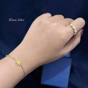 Cincin Deret Bunga dan Gelang Daisy Mata Bahan Titanium Aksesoris Wanita Motif Daisy Desain Stylish Kirana Sellero