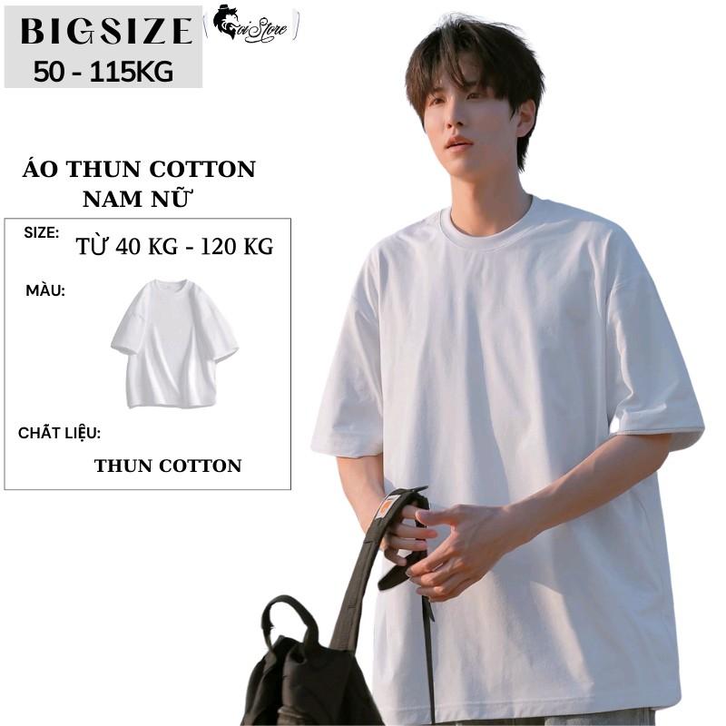  40-120KG Áo Thun Nam Nữ BIGSIZE Coton Trắng Trơn Tay Ngắn Sói-Wolf Thời Trang Cổ Tròn Menswear Top Voi Shirt 