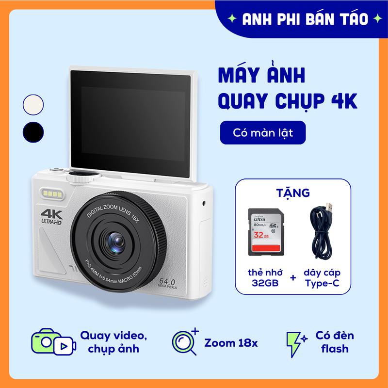 Tặng kèm thẻ nhớ Máy Quay Chụp Ảnh Digital M10 UltraHD Chất Lượng Hình Ảnh 64MP