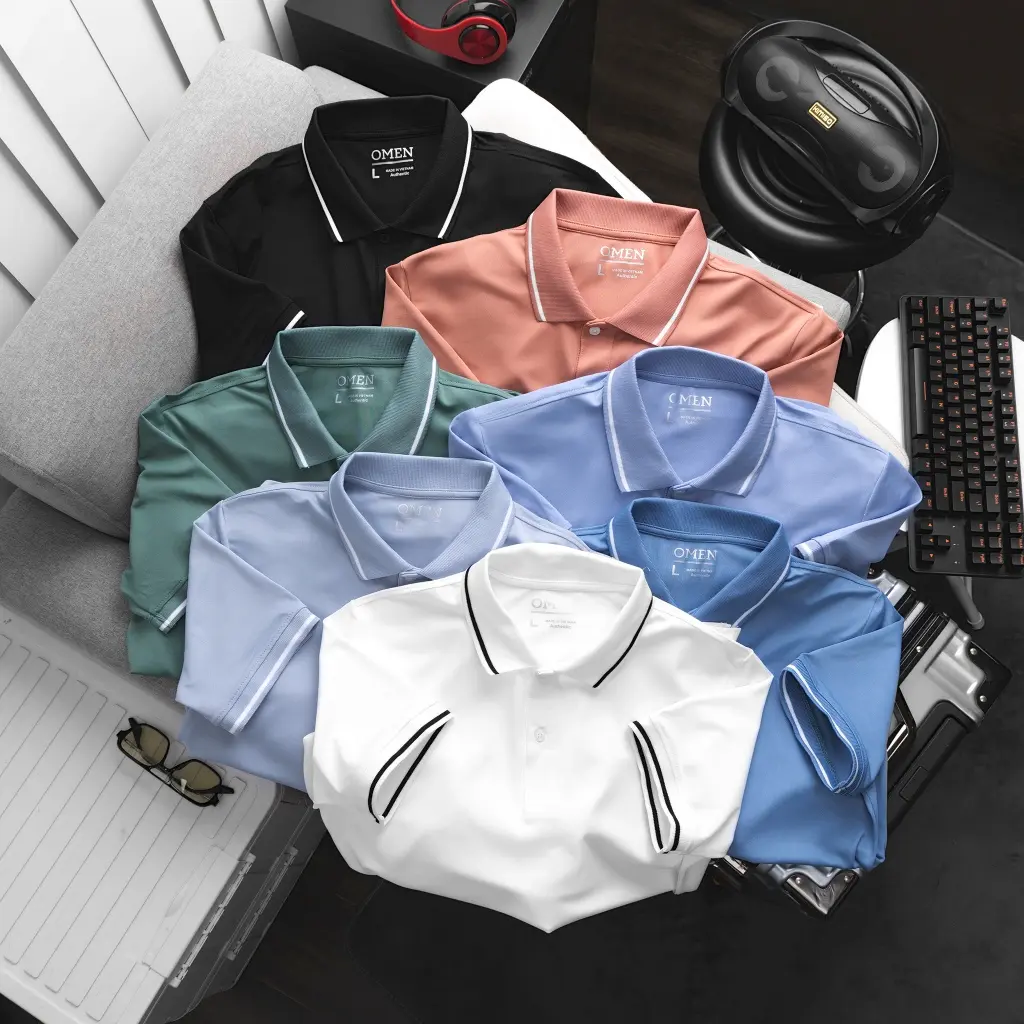 Men's T-shirt OMP2 Omen basic high-quality stretchy Poly crocodile fabric, sweat-absorbent, elegant, luxurious
