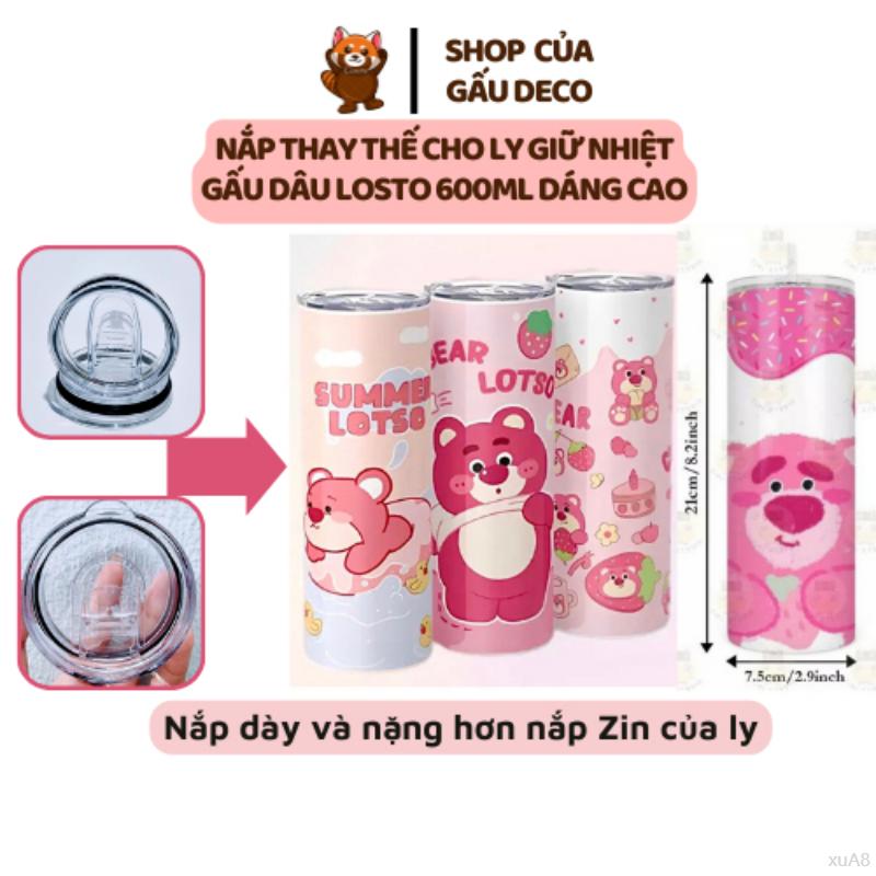 Bình nước thể thao - Nhẹ như lông vũ [Hàng mới về] Nắp Thay Thế Ly Gấu Dâu Lotso 600ml dạng cao, nắp cao cấp, nhựa an toàn cho sức khoẻ 0