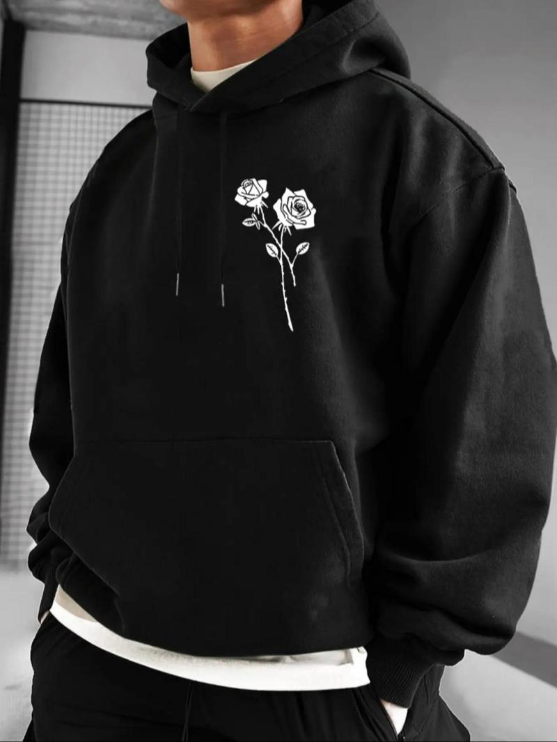 Product Introduction of Unisex Men's Floral Print Drawstring Hoodie, Kangaroo Pocket Long Sleeve Sweatshirt, Casual Pullover Tops for Spring & Fall, Graphic Hoodies, Trendy Men's Clothing, Men Gifts 4