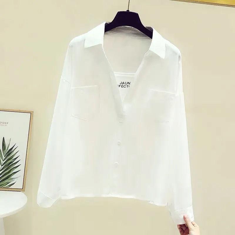 Design White Younger Shirt Long Sleeve Women's Spring and Autumn 2023 New Korean Style Loose False Two Pieces All-Matching Top 3