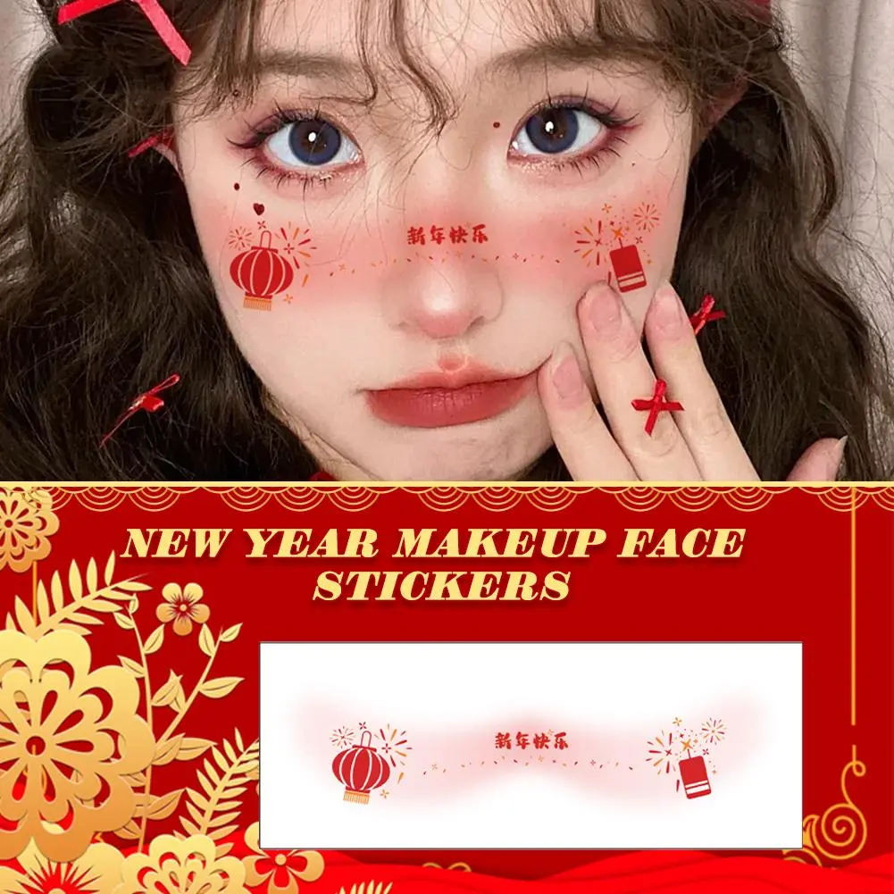 New Year Makeup Face Stickers Waterproof Face Stickers New Years Beauty Face Tattoo Beauty Sticker Portable Mahjong Pattern Eye Makeup Decal Makeup Stickers