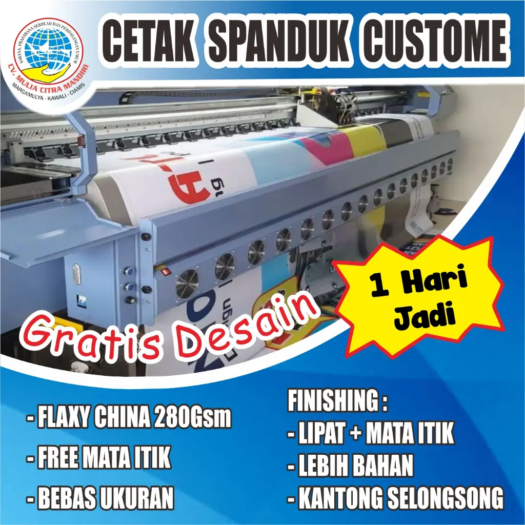 CETAK BANNER/SPANDUK CUSTOME 1 HARI JADI  FREE DESIGN (GRATIS DESAIN)