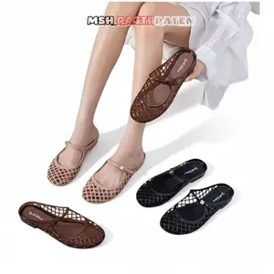 WAJIB TURUN SATU SIZE MSH 2506 Sepatu Sendal Slip On Import Wanita Dewasa Motif Jaring-Jaring Bahan PVC Tahan Air Anti Slip