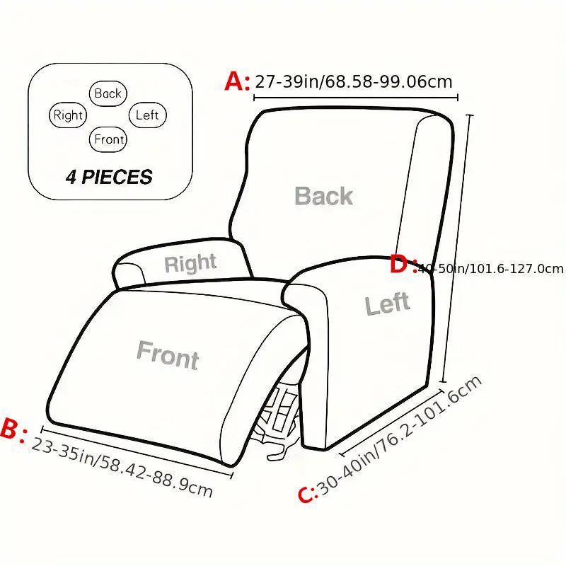 Solid Color Stretch Recliner Sofa Cover, 4pcs/set All-inclusive Dustproof Sofa Slipcover, Non-slip Sofa Protector for Living Room, Sofa Accessories, Home Decor, Home Essentials 1