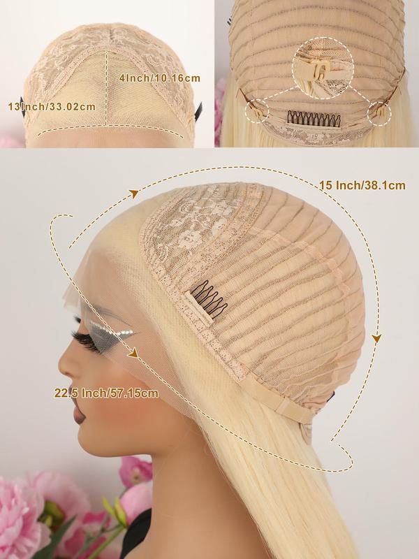 28 Inch Long Blonde Straight Wigs for Women, Gorgeous Fluffy Wigs without Bangs, Synthetic Lace Front Wigs for Party, Daily Use 6