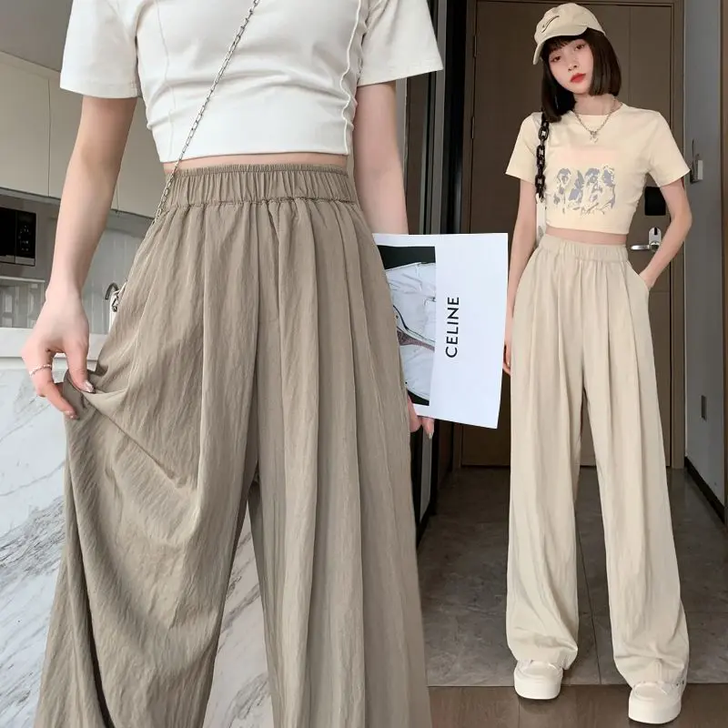 Quần Ống Rộng Cho Nữ, Phong Cách Mới Mùa Hè Và Mùa Thu, Cạp Cao, thụng, Ngoại Cỡ, Dáng Rộng Rãi Và Bó Sát, Quần Yamamoto Lười, Làm Bằng Vải Lanh Bông, Thẳng, Quần Thường Ngày Women