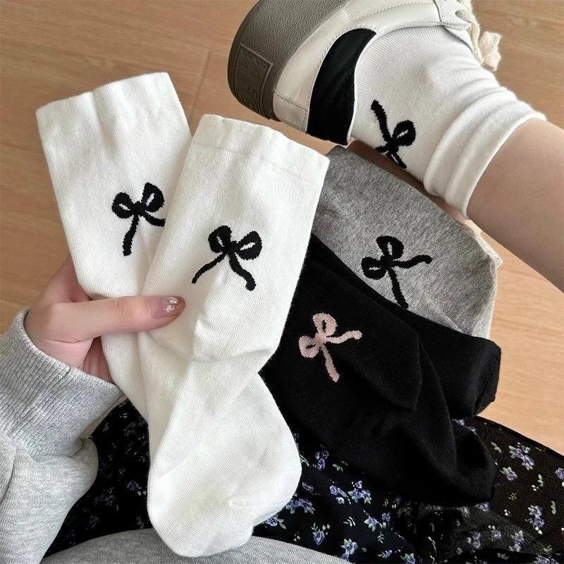 Set 10 đôi tất nữ cổ cao thêu nơ thời trang phong cách Hàn Quốc vớ dành cho nữ thoáng khí mẫu mới tat gaucocao Women VoI TV1038ms