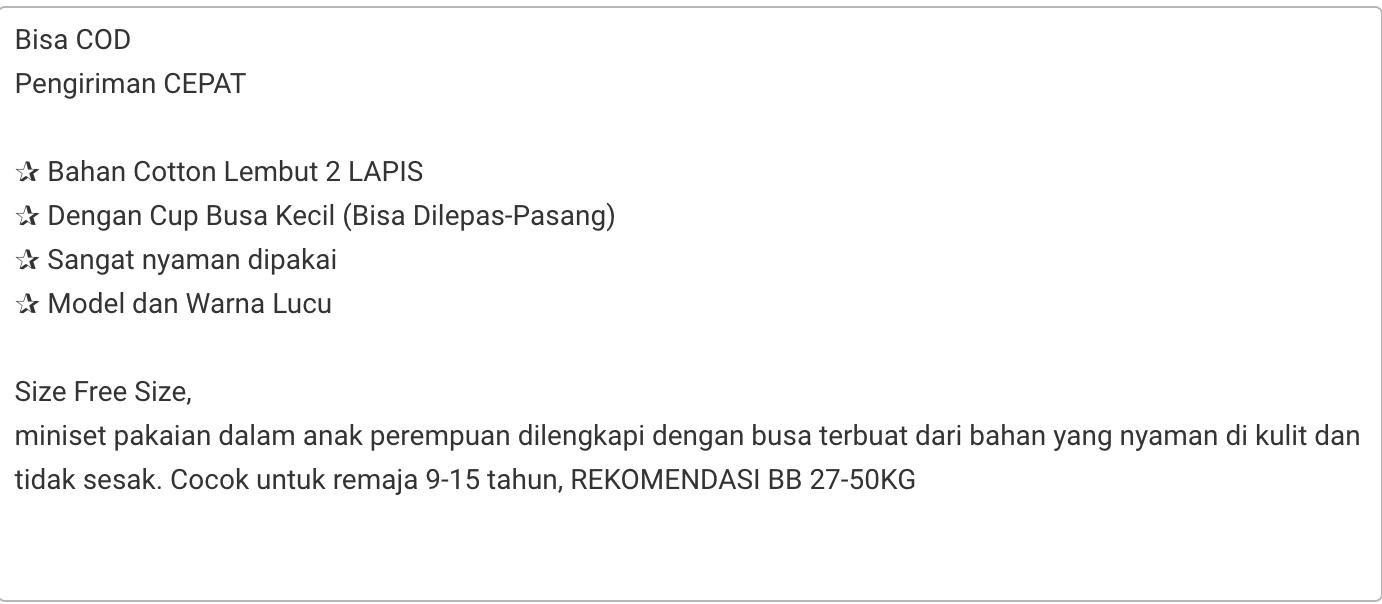 MINISET STEP 2 LAPIS PREMIUM SD SMP MINI SET BH BRA KATUN ANAK REMAJA  PEREMPUAN PITA TENGAH TALI TIPIS WANITA PUBERTAS PUBER DENGAN BUSA MS RRT 257