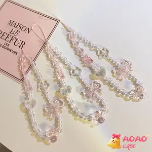Gelang Caset Telepon Kartun Lucu Gelang Mutiara Korea Segar Berwarna-Warni Mutiara Hati Suspender Gelang Bunga Gelang Bunga Kupu-Kupu Manis Rantai Telepon Lemah Telepon High-End High