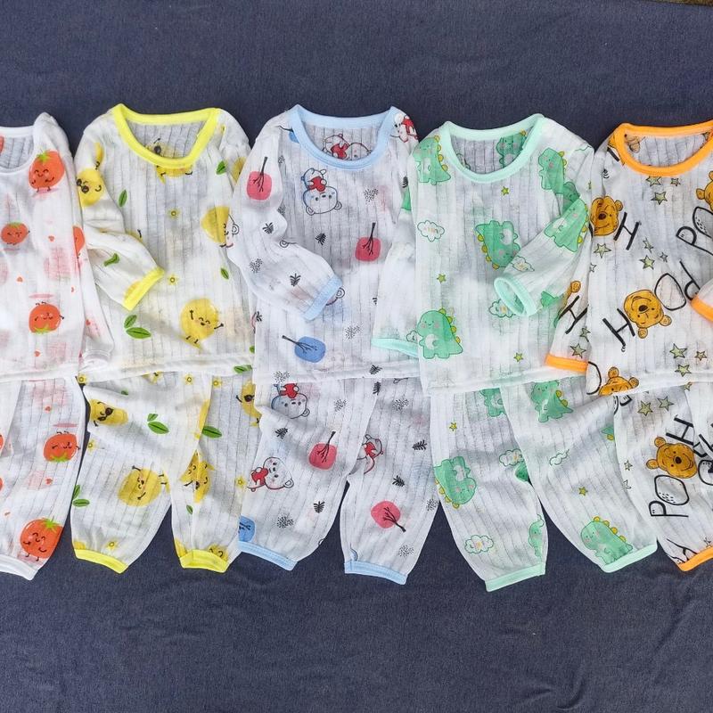 Sét 5 bộ quần áo dài tay cho bé size 3-14kg, vải cotton giấy