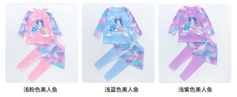 Product Introduction of Children's Swimwear Girls New 2024 Cartoon Split Long-Sleeved Long Trousers Polyester Swimsuit Set 10