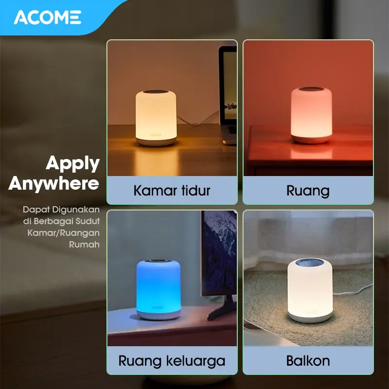 【BISA COD】ACOME IOT Lampu Smart Lembut Melindungi Mata Multicolor 16 Juta Warna Cold Light Warm Light RGB Light Lampu Tidur Pintar Lampu 3