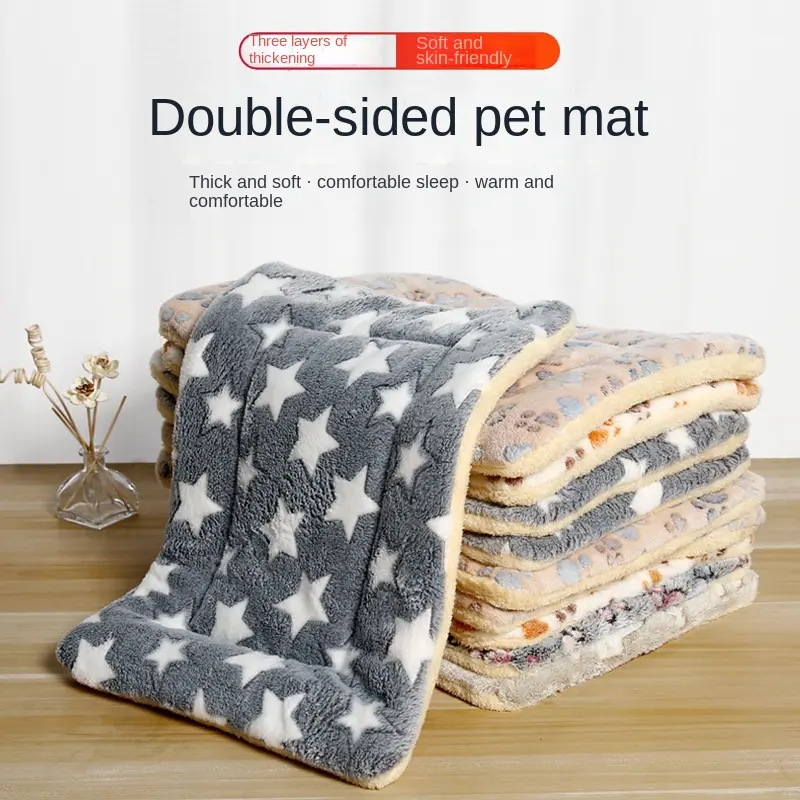Pet Mat Dog Cat Sleeping Mat Double-Sided Autumn Winter Thickened Warm Coral Fleece Flannel Cotton Floor Mat