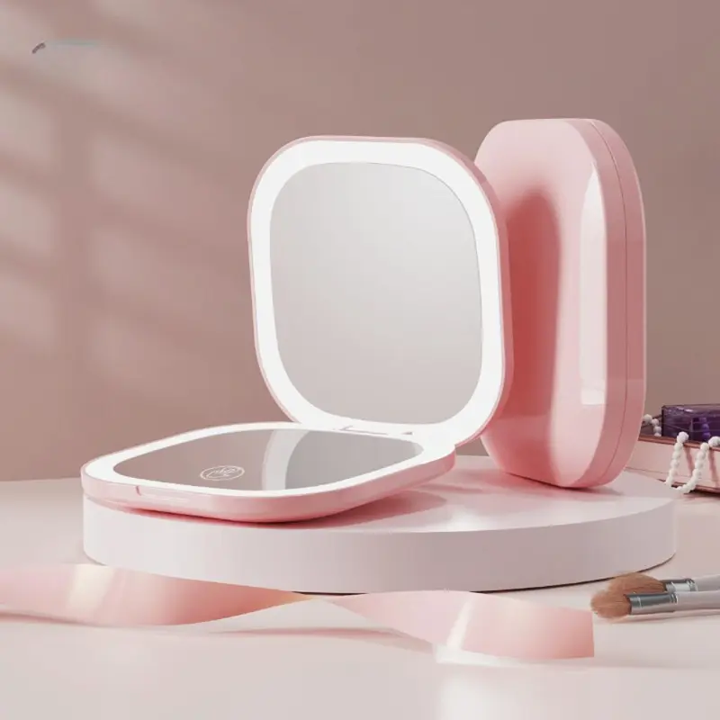 Double-sided LED Light Makeup Mirror, Portable Foldable Handheld Makeup Mirror with Touch Switch, 3-speed Brightness Adjustment Handheld LED Fill Mirror, White 8