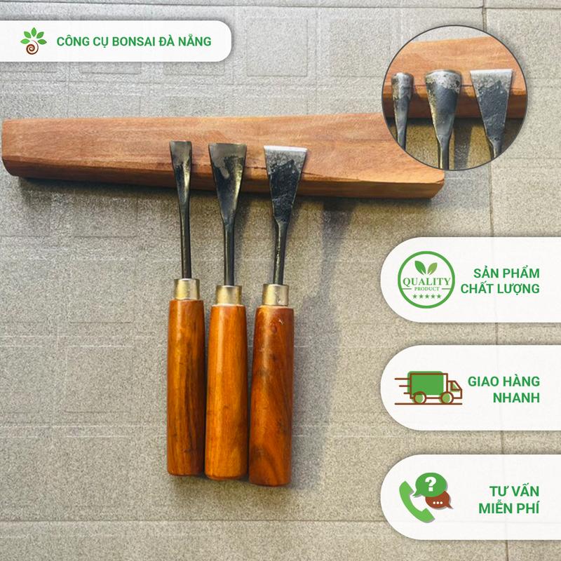 03 mũi đục bonsai chuyên dụng hàng thủ công kèm dùi gõ đục gỗ nghiến [DUC-015.7.8&DCK-10] - Công cụ Bonsai Đà Nẵng duc
