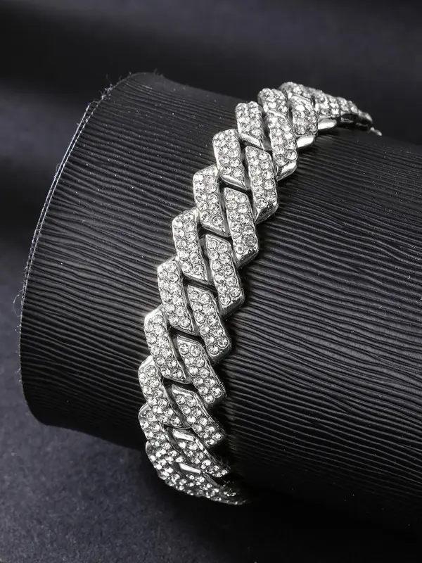 Luxury Rhinestone Decorated Cuban Link Bracelet, 3counts Exquisite Trendy Bracelet for Women & Men, Fashion Accessories for Daily & Party Decoration, Birthday Gift 4