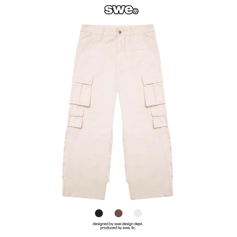 Quần Cargo Pants Unisex SWE BUTTON CARGO PANTS - Đen, Kem & Nâu