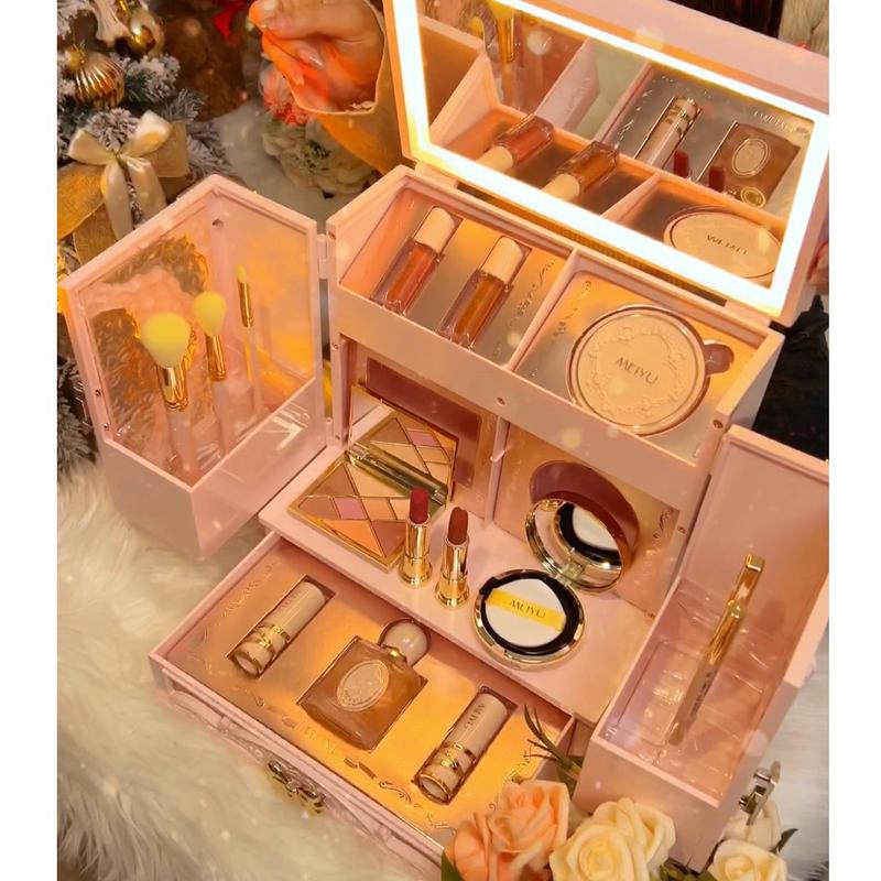 VIP Hộp quà tặng bạn gái bộ trang điểm Meiyu 12 món mẫu mới bao gồm nước hoa phấn nước phấn mắt 4 son môi chì kẻ mày kẻ mắt 3 cây cọ gương trang điểm Bộ trang điểm mặt Bộ trang điểm môi Cosmetic Mỹ Phẩm Son Mascara