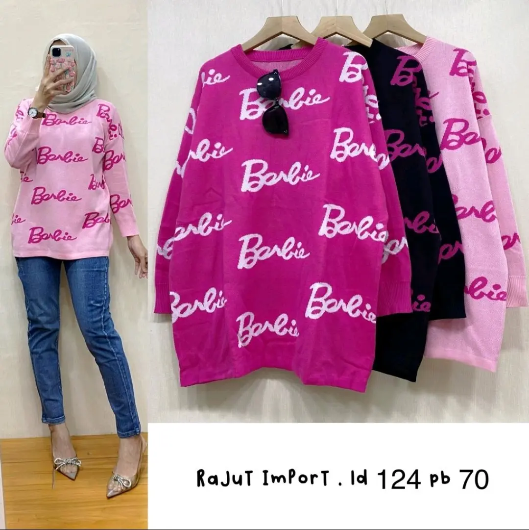 atasan knitwear tulisan Barbie girl