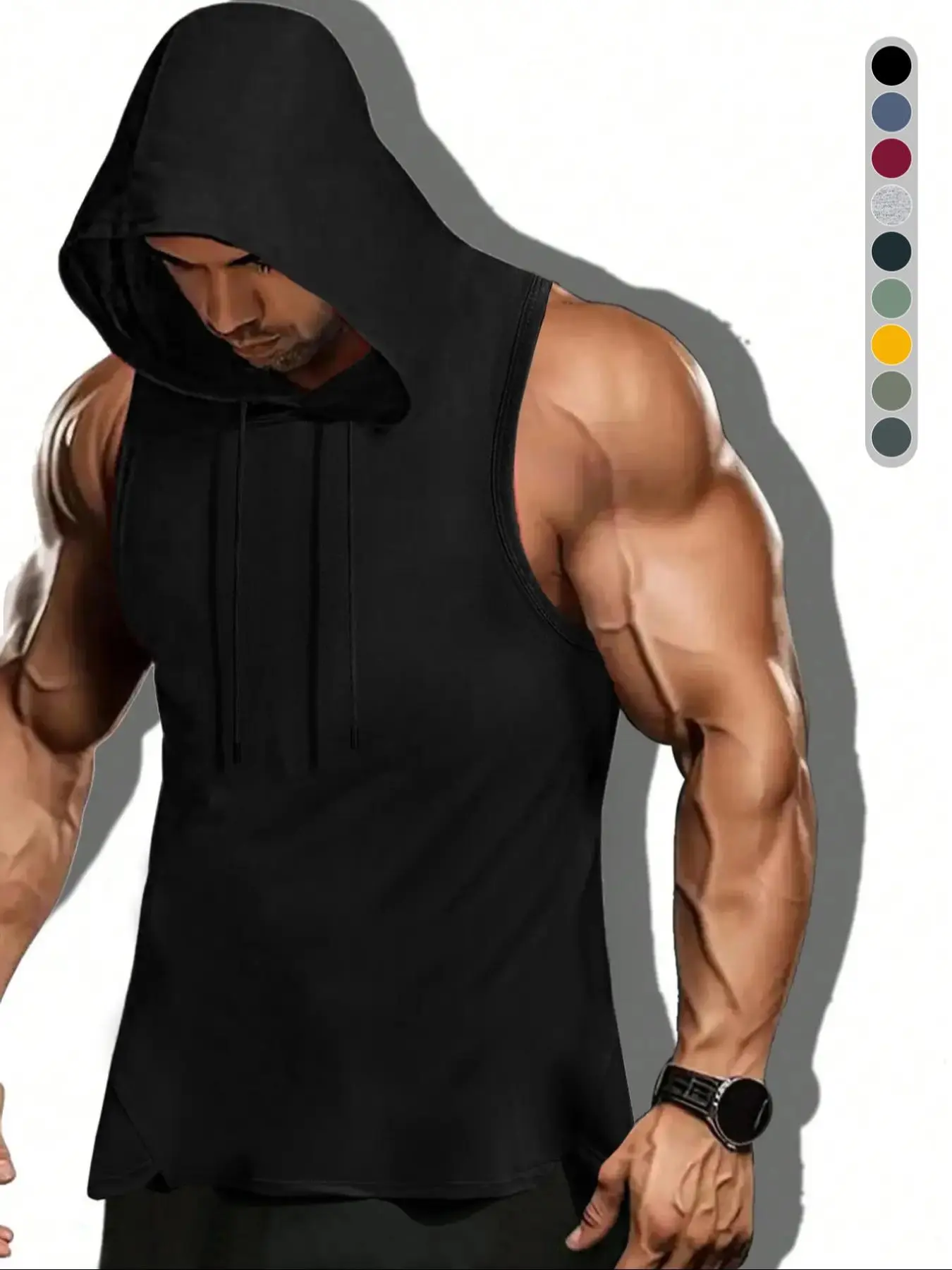 Men's Solid Drawstring Hooded Tank Top, Casual Regular Fit Sleeveless Top for Summer, Basic Tops, Fashion Men's Clothes for Daily Wear, Streetwear