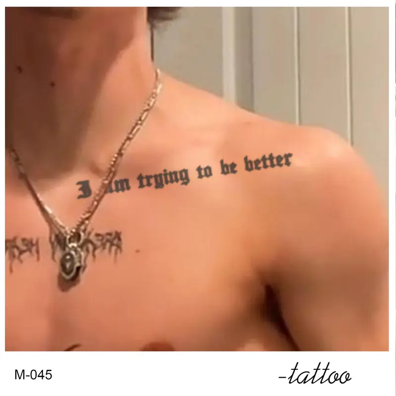 （OUT） ZOAR-BY08 Stiker Tato Temporary Semi Permanen 【Kombinasi kalimat bahasa inggris】Tahan lama Tattoo menempel dekorasi seni untuk pria dan wanita 1