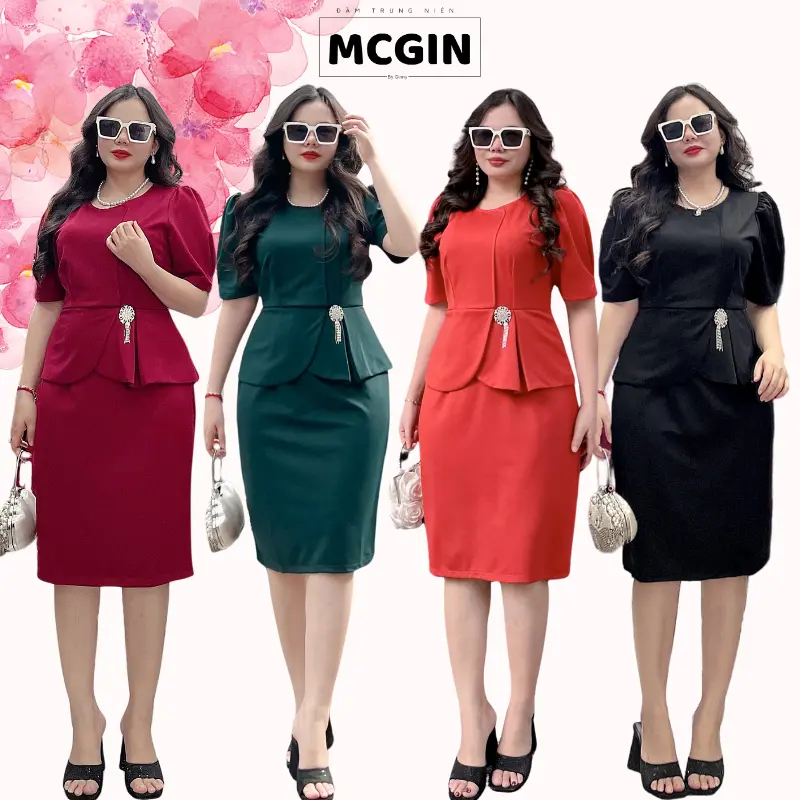 [CG024] Đầm trung niên tặng mẹ sang trọng thanh lịch Ads | Đầm Công Sở Cho Mẹ Form Dáng Peplum Jolie MCGIN Nữ Cotton Women Thun vaytet đầm  bigsize dự tiệc đầm  đỏ vay  mactet