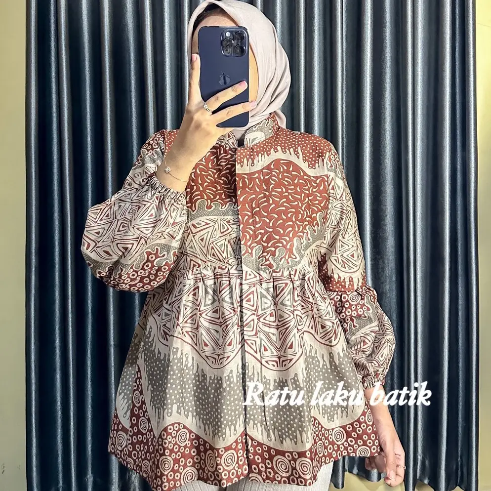 Blouse batik wanita atasan batik modern terbaru motif Lyodra balon Baju Panjang Katun Kerja Kantor Formal simply remaja blus & kemeja