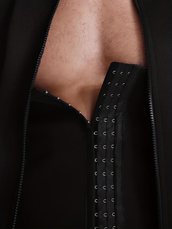 Men's Solid Zip Front Waist Trainer, Summer Adjustable Body Shaper Vest, Workout Gym Exercise Sweat Shirt, Men's Sport & Outdoor Clothing, Gym Clothing Men 3