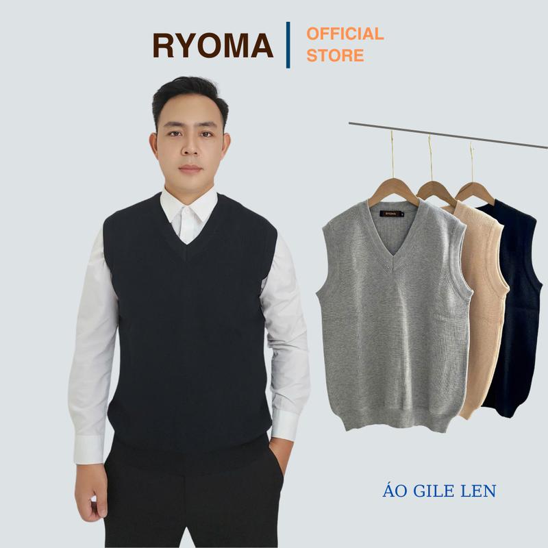 Áo Gile Len Nam RYOMA, dáng rộng , phong cách hàn quốc, chất len lông cừu mềm mịn NLH-13 Menswear Đen