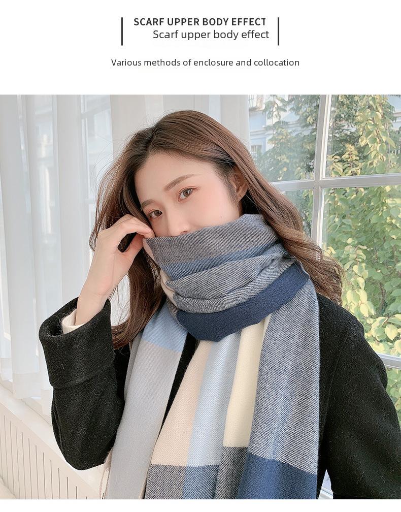 Product Introduction of New Plaid Scarf Women's Japanese and Korean Style Sweet Warm Scarf Fashion Shawl Autumn and Winter Artificial Cashmere Scarf enamel  pins selendang  bahu  klasik 3