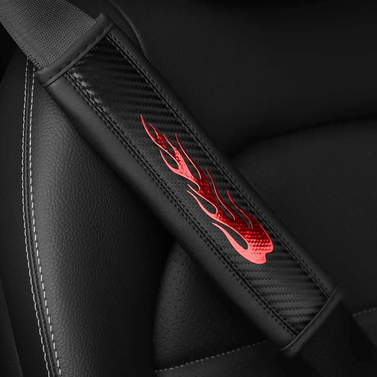 Breathable Car Seat Belt Cover, PU Leather Car Seat Belt Protector, Anti-slip Flame Design Car Seat Belt Cover, Universal Car Interior Accessories