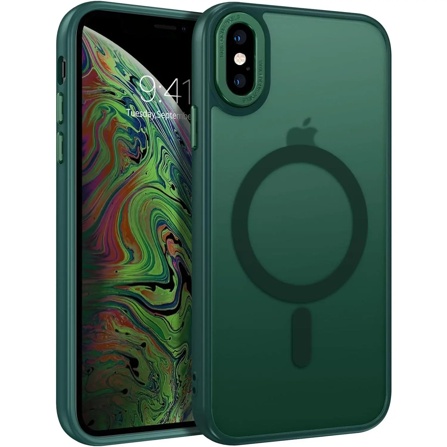 FOr iPhone Xs Max Case [Compatible with Magsafe] Translucent Matte Magnetic iPhone Xs Max Phone Case Slim Thin Shockproof Women Men Protective Cases Cover for iPhone Xs Max 6.5", Forest Green