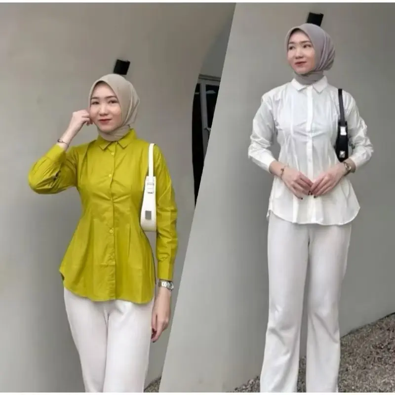 Atasan Blouse Kemeja Wanita Luna Top Long Slevee Matt Catton LD 105cm dan 115cm Kekinian
