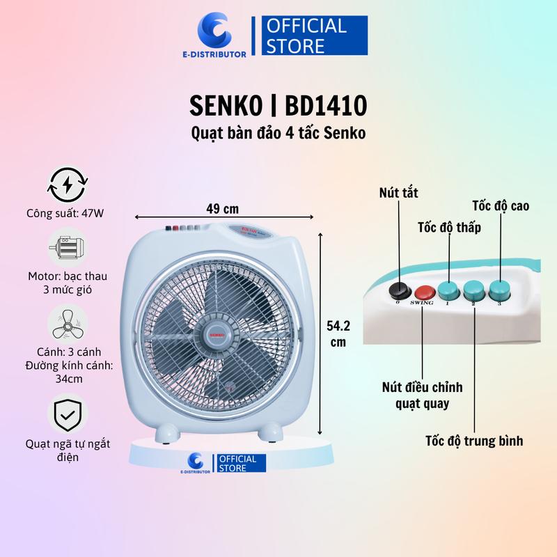 Quạt bàn đảo 4 Tấc chuyển hướng điện Senko BD1410 47W - Hàng chính hãng - Giao màu ngẫu nhiên Fan QuạT 40db mới quatdien