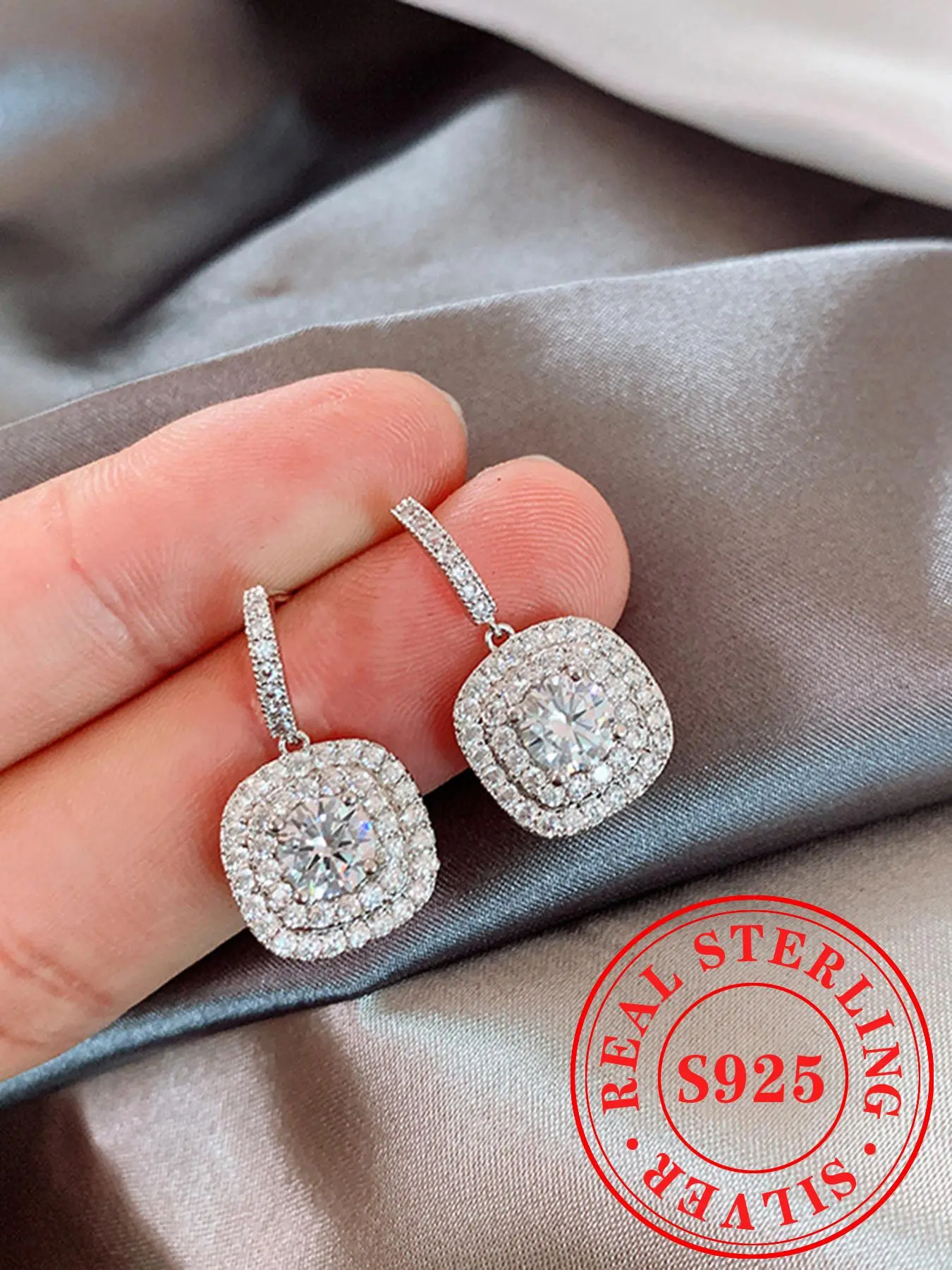 925 Sterling Silver Fashion Square Shaped Rhinestone Decorated Earrings, Elegant Jewelry for Women, Trendy All-match & Exquisite Jewelry for Birthday Gift