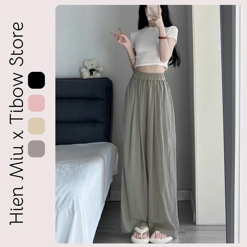 [COMBO 2 QUẦN] Quần Ống Rộng Cạp Chun Vải Lụa Gió Nhăn Mềm Quần Vải Đũi Ống Rộng Mát Lạnh HMS 956 Nữ Ong