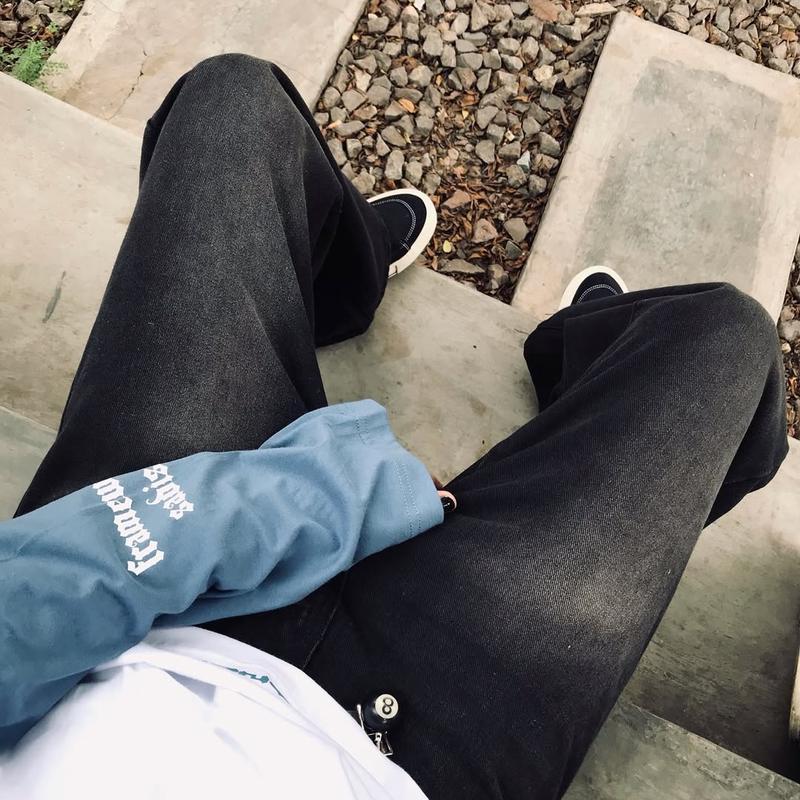 Celana Jeans Kulot Pria Baggy Pants Skena Y2K Pinggang Loose Straight Jumbo Cowok Biru Hitam Shabby Chic Loose-fitting - Basic Pendek Panjang Distro Vintage Santai Wanita Dewasa Casual Oversize 5
